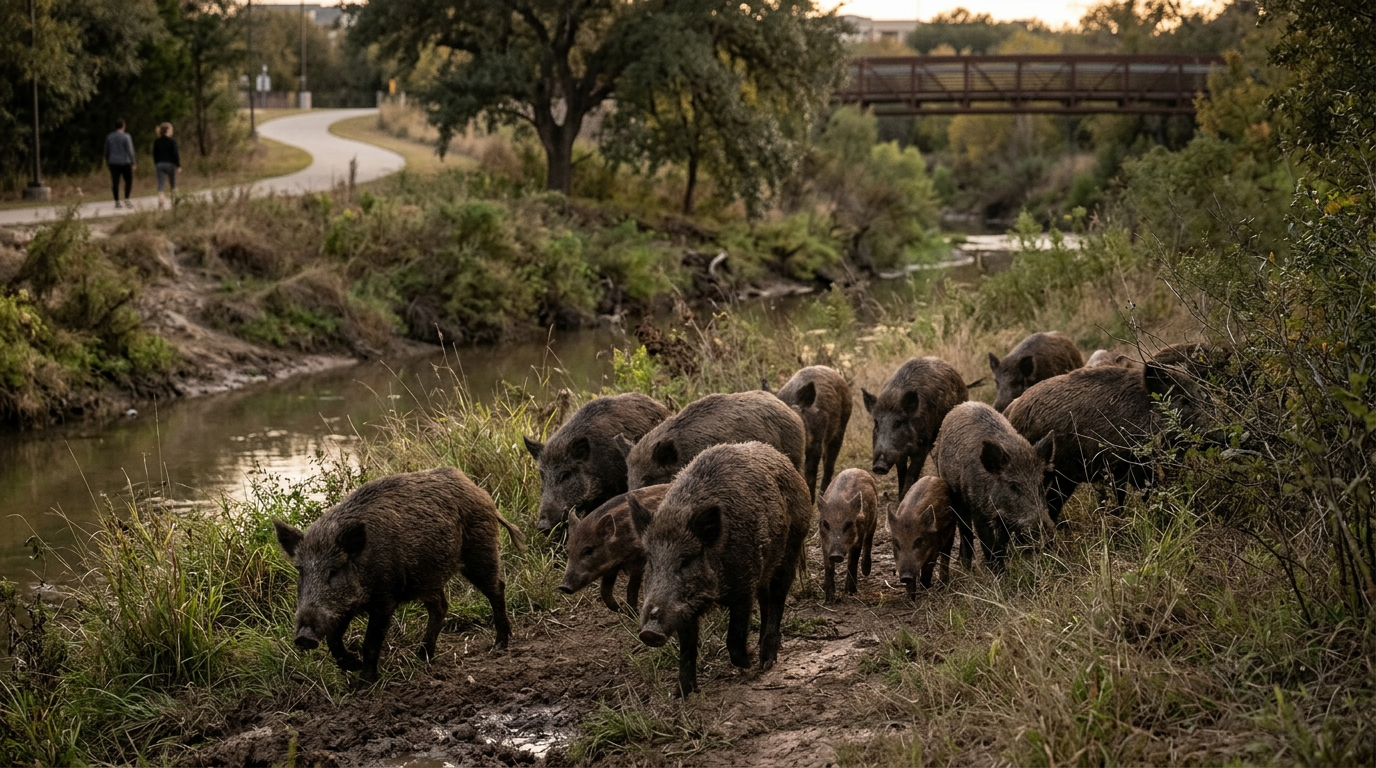 Explosive Feral Hog Growth Near San Antonio Waterways Sparks Public Safety Concerns