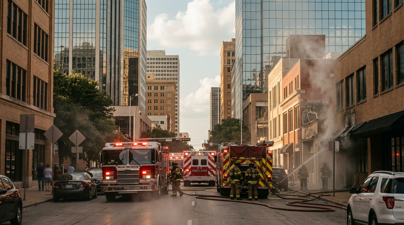 Emergency Units Respond to Serious Kitchen Fire in Downtown Dallas Business District