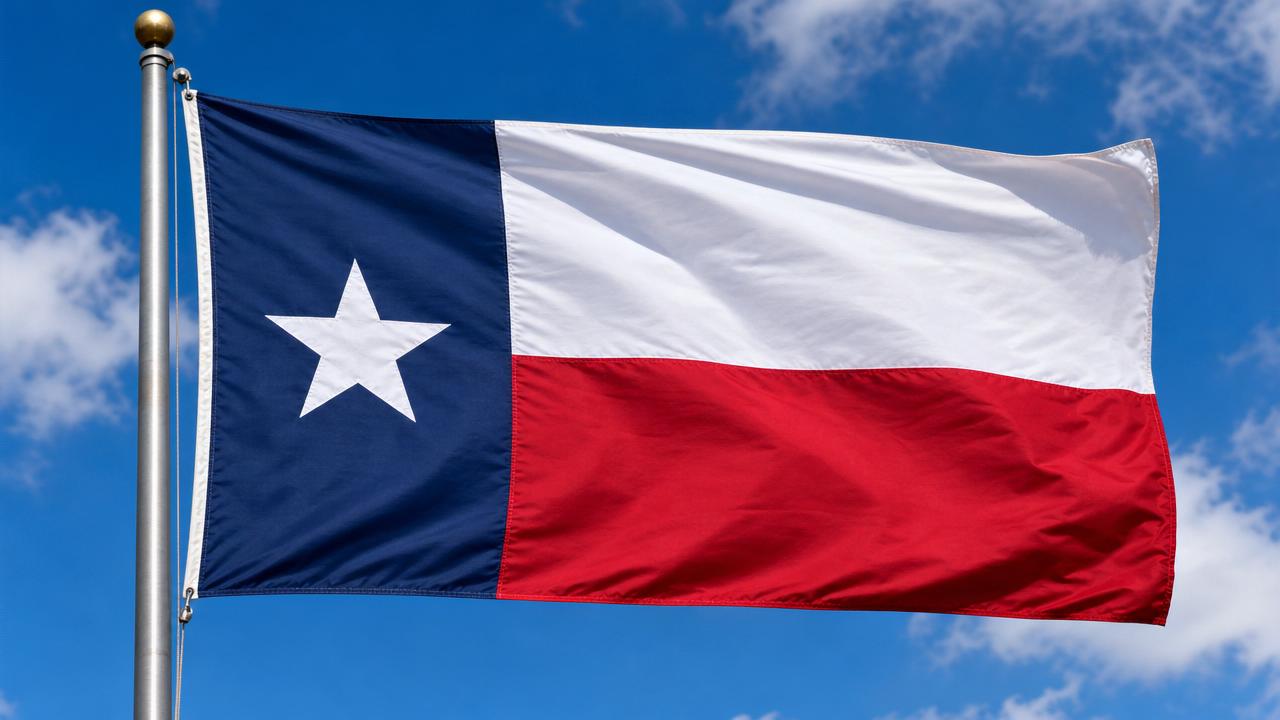 Texas state flag waving against a clear sky